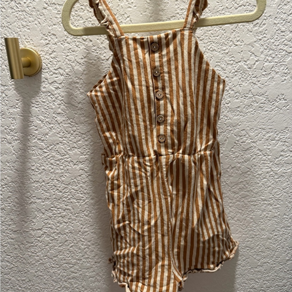Rylee + Cru Striped One-Piece Romper in Brown and White